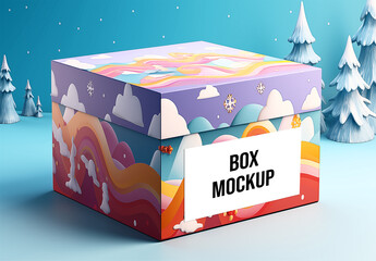 Christmas Gift Box Mockup. Ai Generative