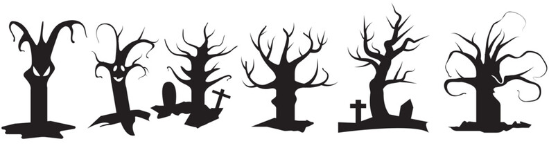 Silhouettes of trees collection Halloween concept. Vector illustration