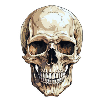 spooky scary skeleton skull . Clipart PNG image . Transparent background . Cartoon vector style . Generative AI 