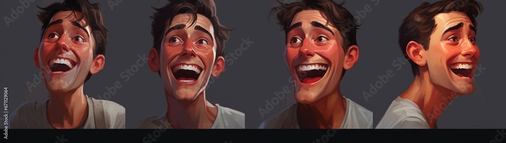 Poster a range of expressions each showing escalating levels of joy, from a smile to elated grins.