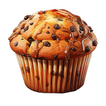 Chocolate chip muffin cup cake . Clipart PNG image . Transparent background . Cartoon vector style . Generative AI 