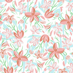 Fototapeta na wymiar Seamless pattern with bright tropical flowers. Vector illustration
