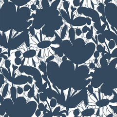 Black and white seamless pattern with flowers.  Vector illustration