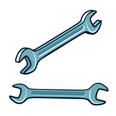Wrench from different angles - vector retro illustration.