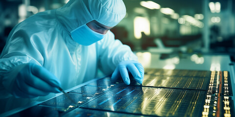 semiconductor worker in silicon chip manufacturing - obrazy, fototapety, plakaty