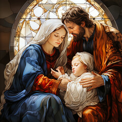 Obraz na płótnie Canvas traditional Catholic art representation of the Holy Family.AI generativ.