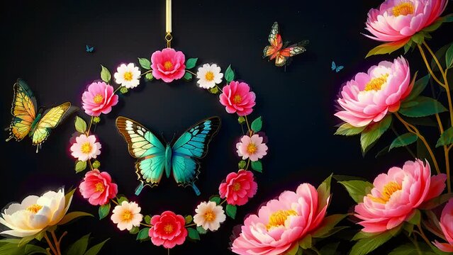 Beautiful flowers and butterflies. Generative AI