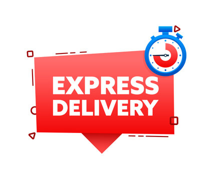 Express delivery label sign for banner promotion. Stop watch icon for service. Timer and express delivery inscription. Vector stock illustration