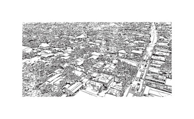 Obraz premium Building view with landmark of Sariaya is the municipality in Philippines. Hand drawn sketch illustration in vector.