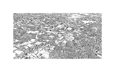 Building view with landmark of  Sariaya is the municipality in Philippines. Hand drawn sketch illustration in vector.