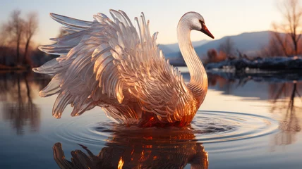 Fototapete Rund Mirror reflections enhancing the complexity of a translucent ice swan  © fotogurmespb