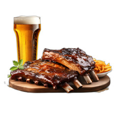 Beer and ribs isolated on transparent or white background, png