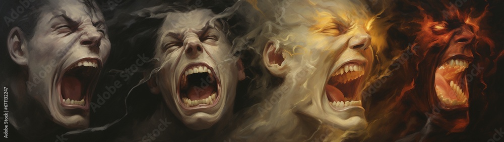Poster an array capturing different levels of anger, from mild irritation to a boiling point.