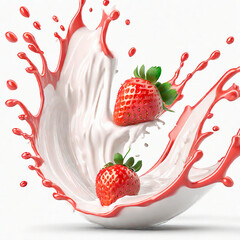 Splashes of cream in strawberries. Delicious strawberries in cream.
