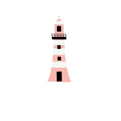 Lighthouse. Coastline architecture building. Beacons with window. Vector illustration