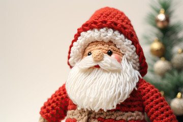 portrait of a crocheted cute Santa Claus