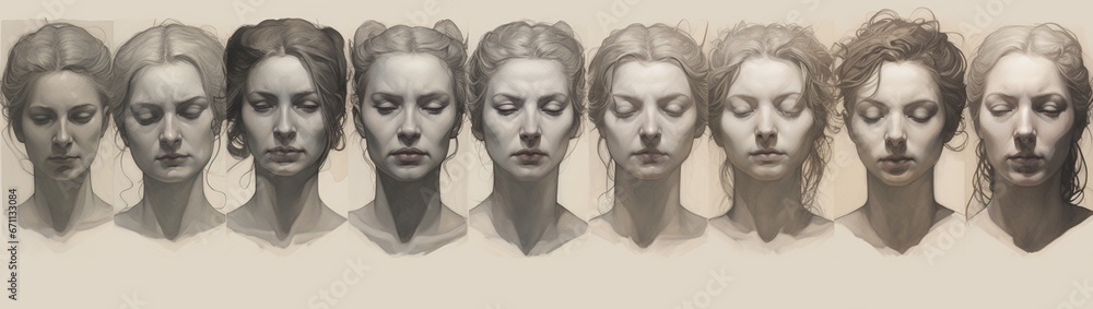 Poster an array of stern faces, each exhibiting degrees of sternness in ascending order.
