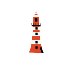 Lighthouse. Coastline architecture building. Beacons with window. Vector illustration