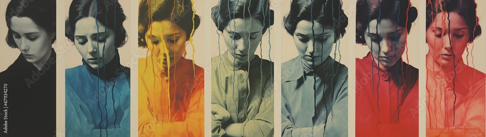 Poster collage comprised of expressions representing a spectrum of sadness, each incrementally more poignan