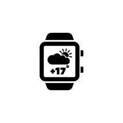 Weather Forecast on Smart Watch Screen. Flat Vector Icon illustration. Simple black symbol on white background. Weather Forecast on Smart Watch sign design template for web and mobile UI element