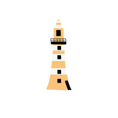 Lighthouse. Coastline architecture building. Beacons with window. Vector illustration