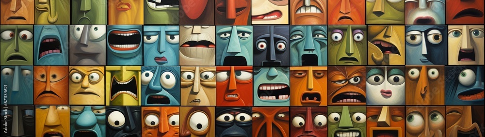 Poster collection of puzzled faces, each appearing progressively more perplexed.