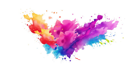 Bright colorful watercolor splash splatter stain brush strokes on white background. Modern vibrant aquarelle spot. Rainbow trendy isolated design on white. Element. Vector watercolor illustration.