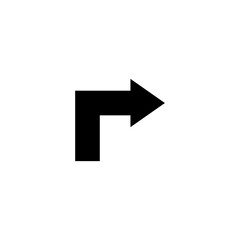 Right Arrow with Turn, Direction Road. Flat Vector Icon illustration. Simple black symbol on white background. Right Arrow with Turn, Direction Road sign design template for web and mobile UI element