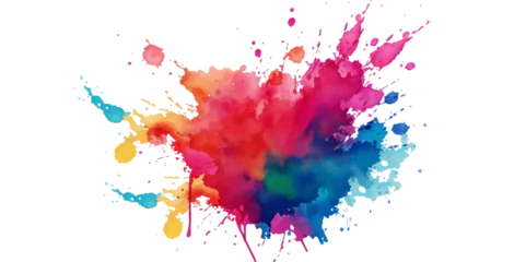 Poster Bright colorful watercolor splash splatter stain brush strokes on white background. Modern vibrant aquarelle spot. Rainbow trendy isolated design on white. Element. Vector watercolor illustration. © Ghost Rider