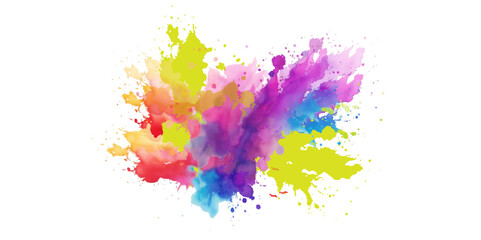 Bright colorful watercolor splash splatter stain brush strokes on white background. Modern vibrant aquarelle spot. Rainbow trendy isolated design on white. Element. Vector watercolor illustration.