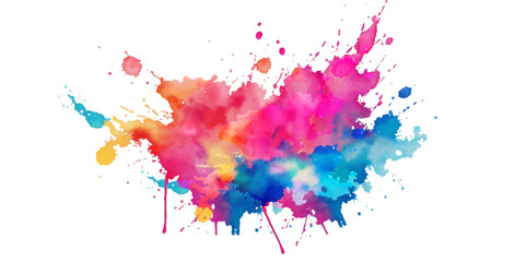 Bright colorful watercolor splash splatter stain brush strokes on white background. Modern vibrant aquarelle spot. Rainbow trendy isolated design on white. Element. Vector watercolor illustration.