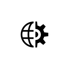 Cogwheel Globe, Setting Browser, Meridians. Flat Vector Icon illustration. Simple black symbol on white background. Cogwheel Globe, Setting Browser sign design template for web and mobile UI element