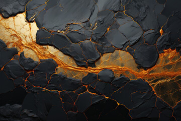 Halloween gold, black rock texture with gold veins and golden nuggets, Generative Ai - obrazy, fototapety, plakaty