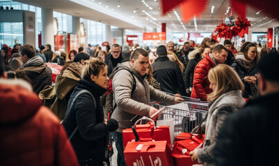 Shoppers rushing and fighting over discounted products on black friday