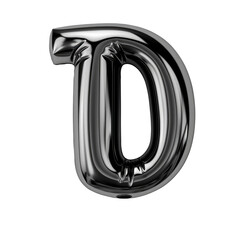 black metallic alphabet D balloon Realistic 3D on white background.
