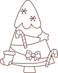 Christmas lines, coloring book elements, cute, super cute cartoons