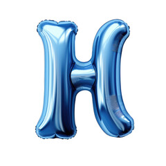 blue metallic H alphabet balloon Realistic 3D on white background.