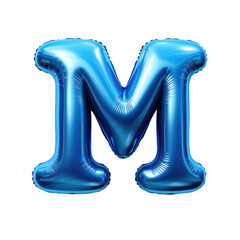 blue metallic M alphabet balloon Realistic 3D on white background.