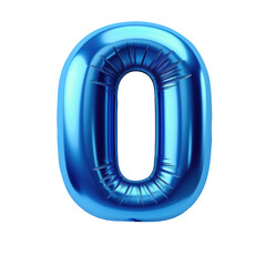 blue metallic 0 number balloon Realistic 3D on white background.