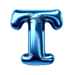 blue metallic T alphabet balloon Realistic 3D on white background.