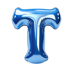 blue metallic T alphabet balloon Realistic 3D on white background.