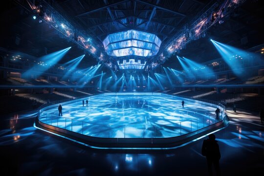 Exhibition of professional ice skaters in stadium