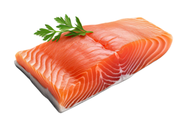 Salmon fillet cut out transparent isolated on white background ,PNG file.
