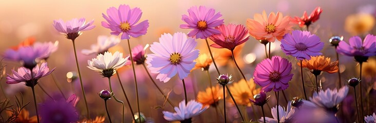 Vibrant Cosmos Flowers in a Peaceful Field