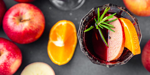 christmas apple mulled wine apple cider aperitif christmas hot drink cocktail holiday sweet treat new year and christmas  meal food snack on the table copy space food background
