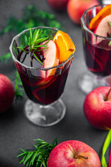 christmas apple mulled wine apple cider aperitif christmas hot drink cocktail holiday sweet treat new year and christmas  meal food snack on the table copy space food background