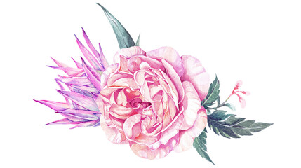 bouquet of pink flowers painted with watercolors 27