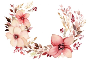 Watercolor Floral Wreath on White Background