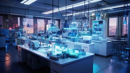 A well-lit laboratory with a sterile workbench, emphasizing the ideal lab environment for scientific experiments - obrazy, fototapety, plakaty