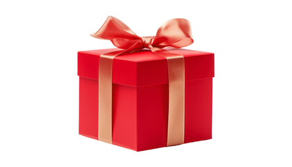 red gift box isolated on transparent background cutout